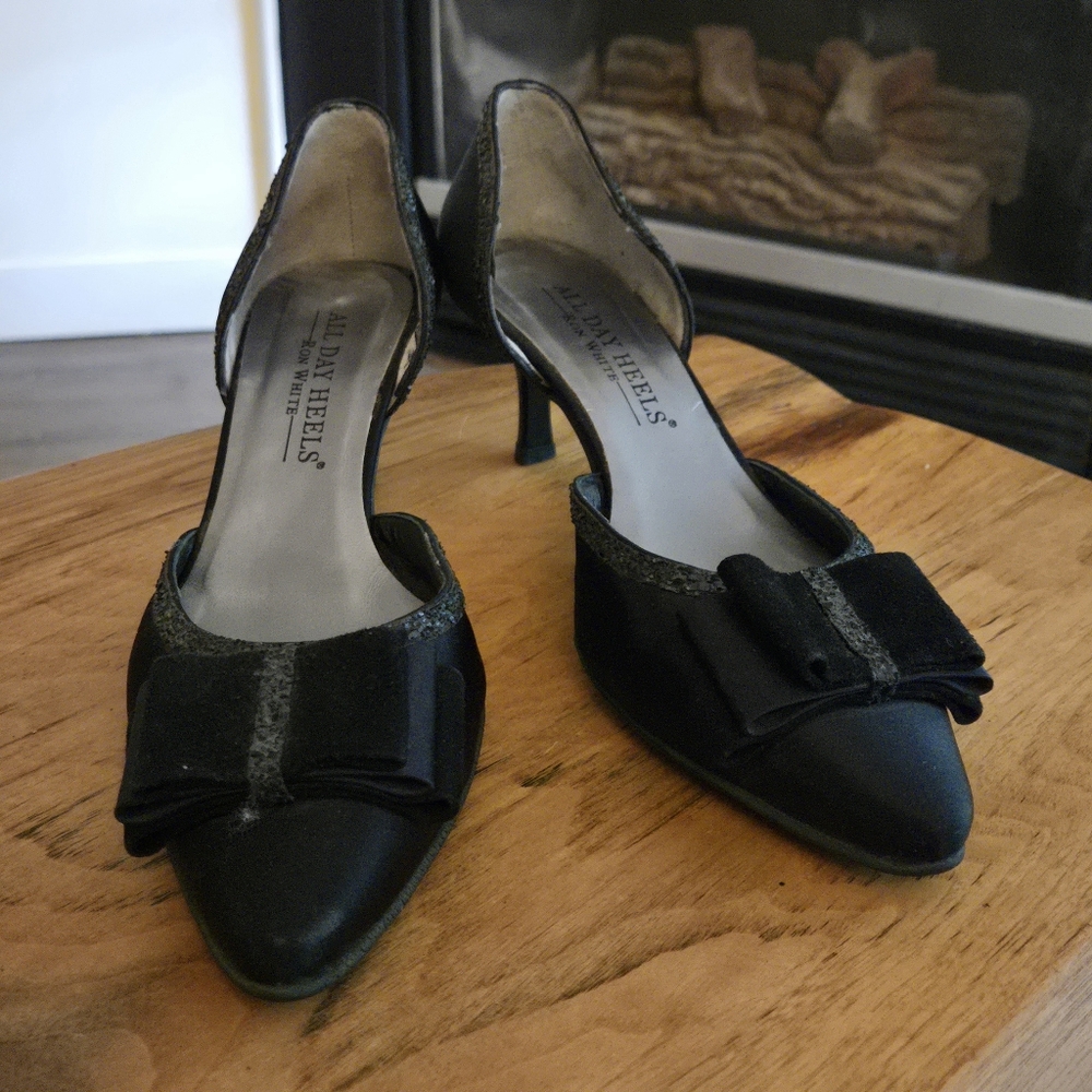 Ron White All Day Heels with 2" Stilleto, Pointed Toe, Bows & Sparkle Detailing
